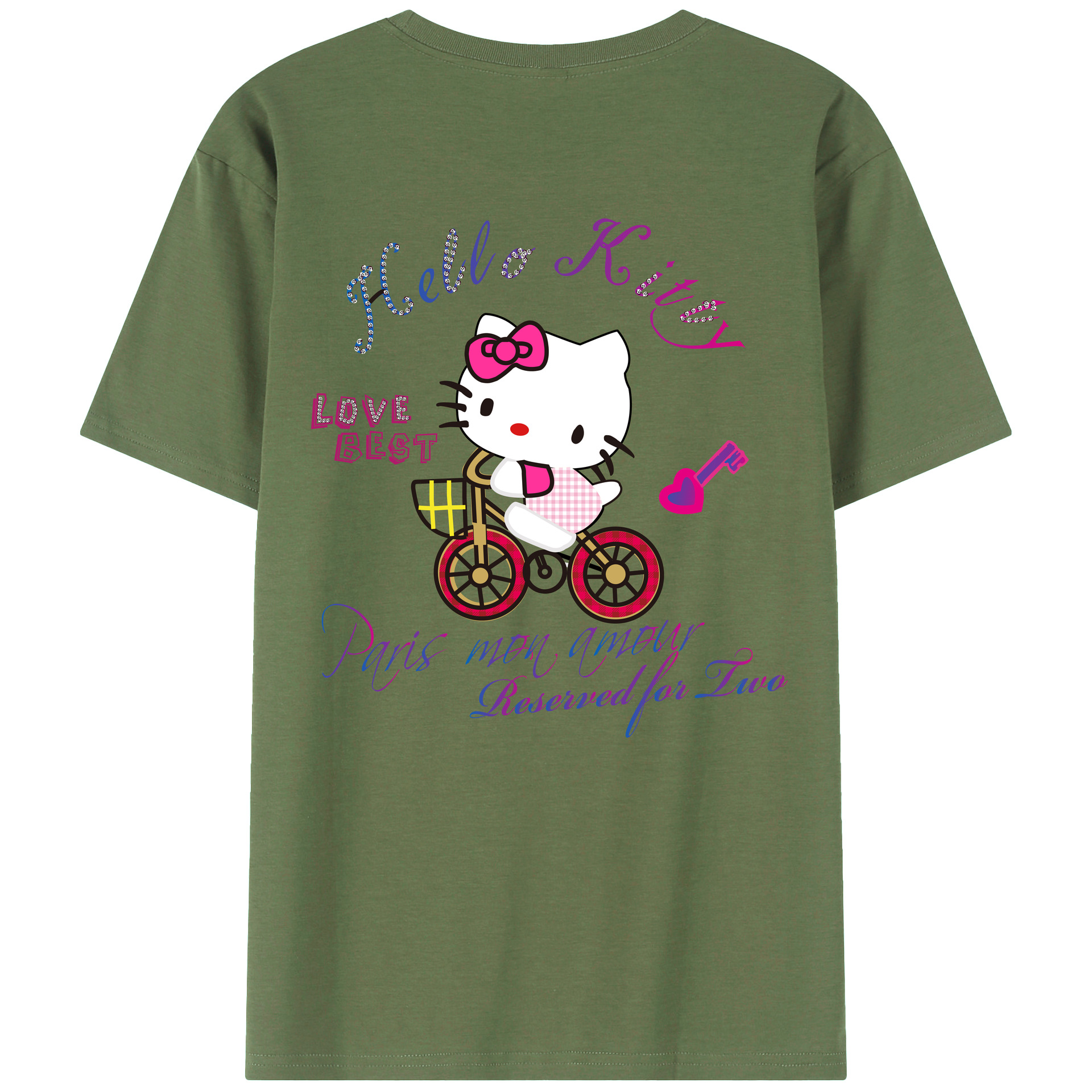 （画像用） Hello Kitty ハローキティ 綿100％ メンズ半袖Tシャツ（バックプリント） 通気性